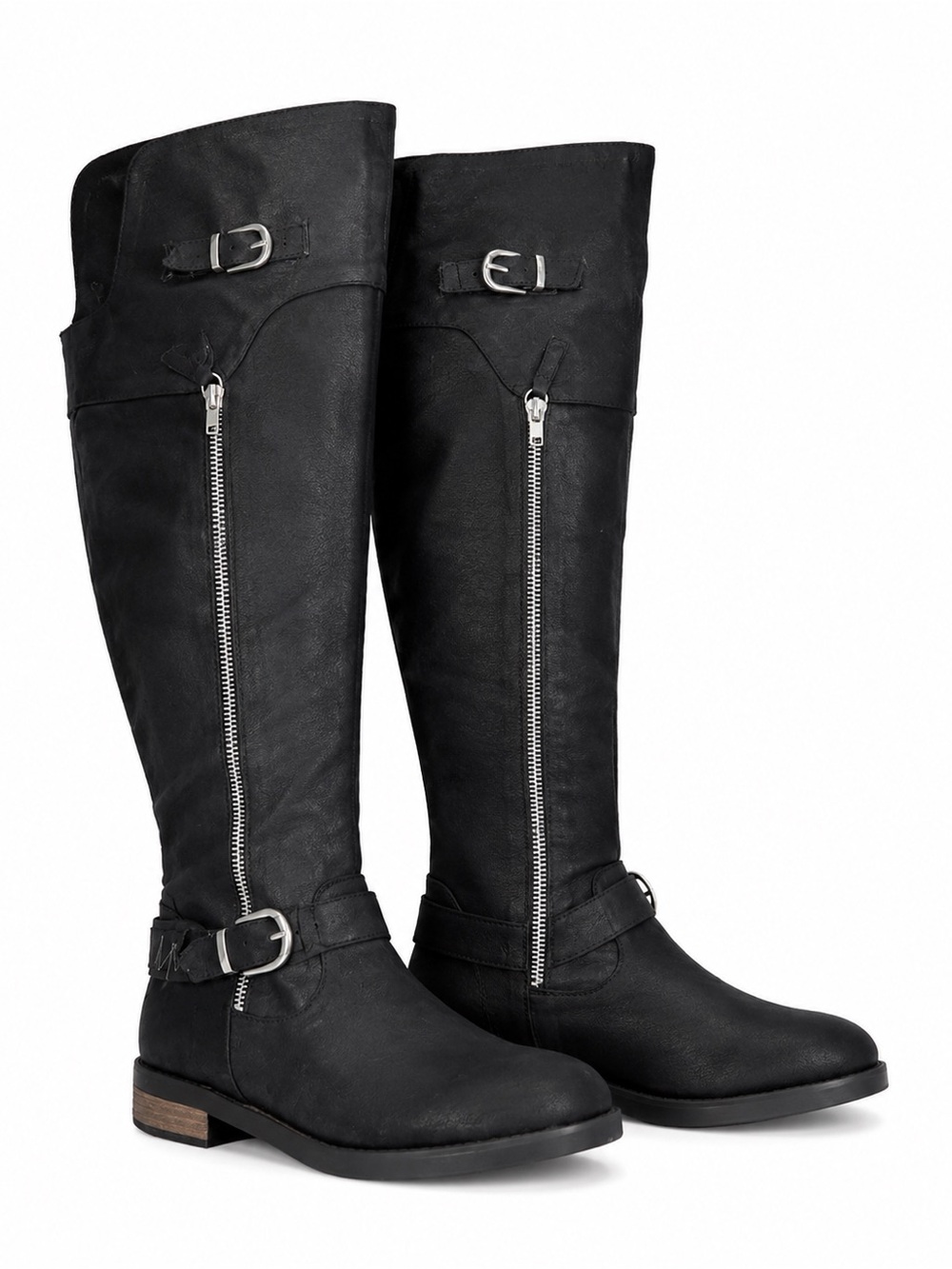 Source Unknown Suede Black Over-the-Knee Buckle & Zip Boots